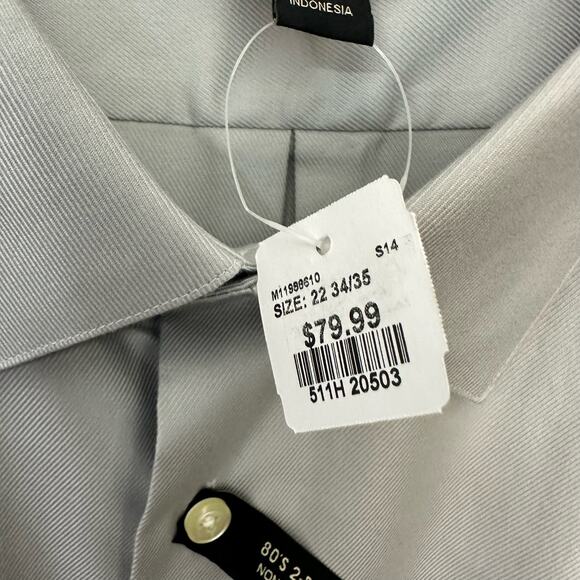 Pronto Uomo Dress Shirt Mens 22 34/35 Non Iron Button Up Solid Gray Career Work - Picture 8 of 8